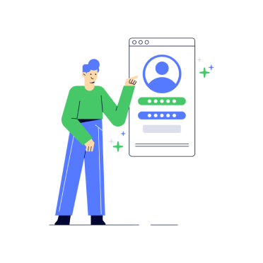 Mężczyzna ze smartfonem i swoim profilem